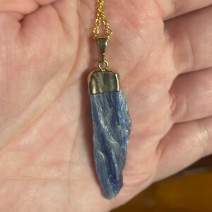 Blue Kyanite Gold over Copper Electroform Pendant Necklace, New